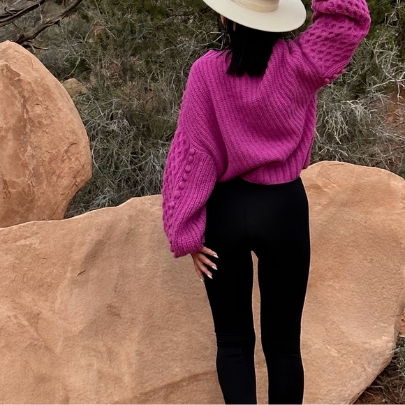 Textured Cable & Bobble Knit Sweater - Hot Pink - Picture 3 of 10